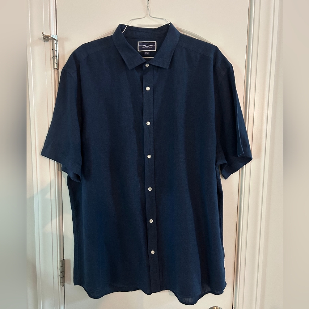 Charles Tyrwhitt Linen Blue Casual Button Down Shirt